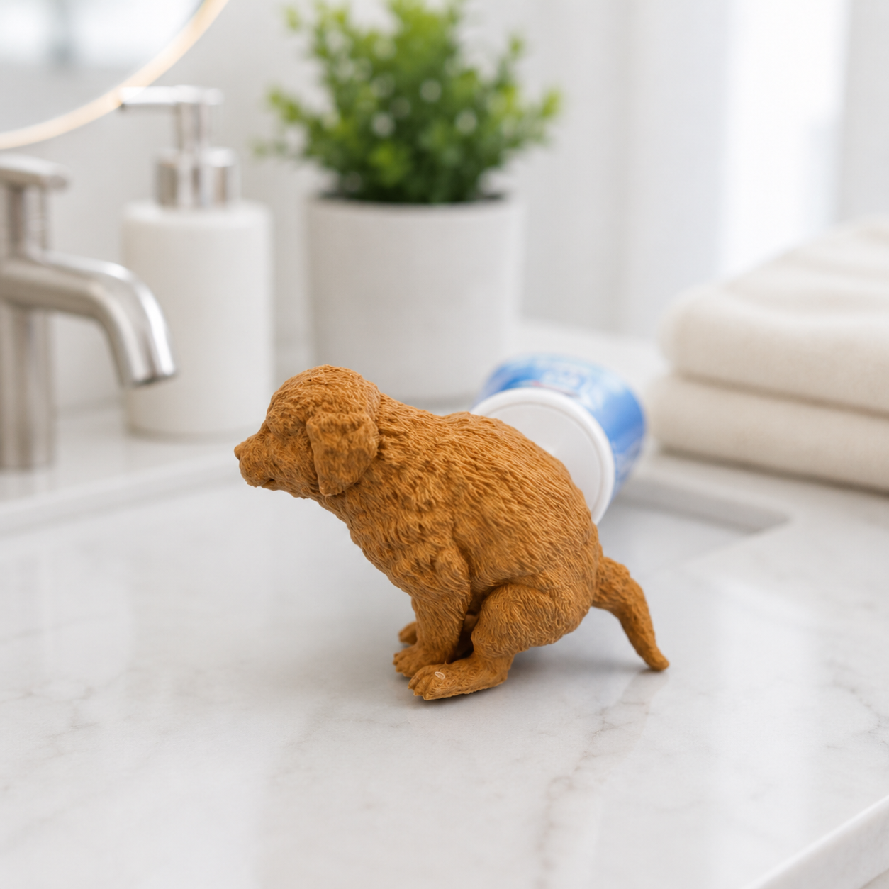 Funny Pooping Dog Toothpaste Cap - Hilarious Dog Butt Toothpaste Topper, Creative Pooping Puppy Dispenser, Gag Gift & Novelty Bathroom Prank Accessories
