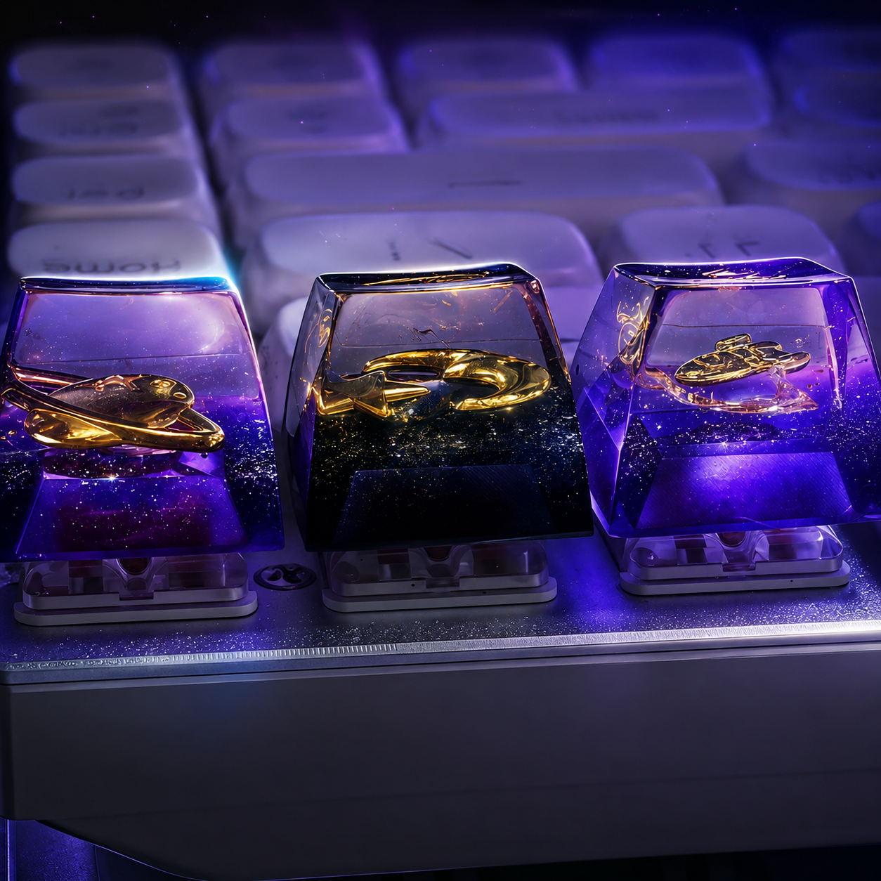Handmade Galaxy Space Artisan Keycap - Crystal Resin Cosmic Keycaps for Mechanical Keyboards, Custom Starry Moon, Planet, Rocket & Meteor Esc Backspace Keycaps