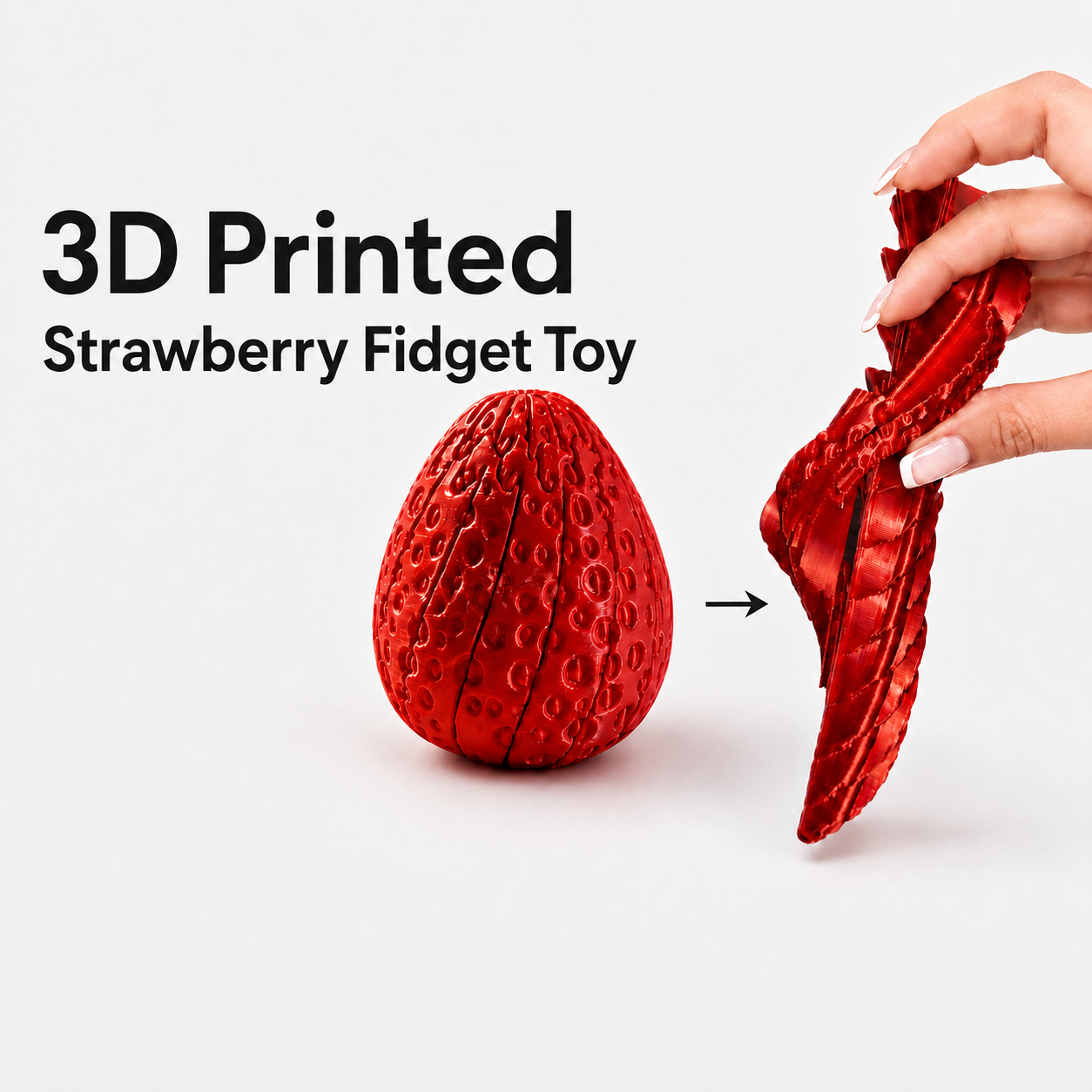 3D Printed Strawberry Fidget Toy - Transforming Twisty Strawberry Stress Relief Toy, Flexible Sensory Desk Toy for Kids & Adults