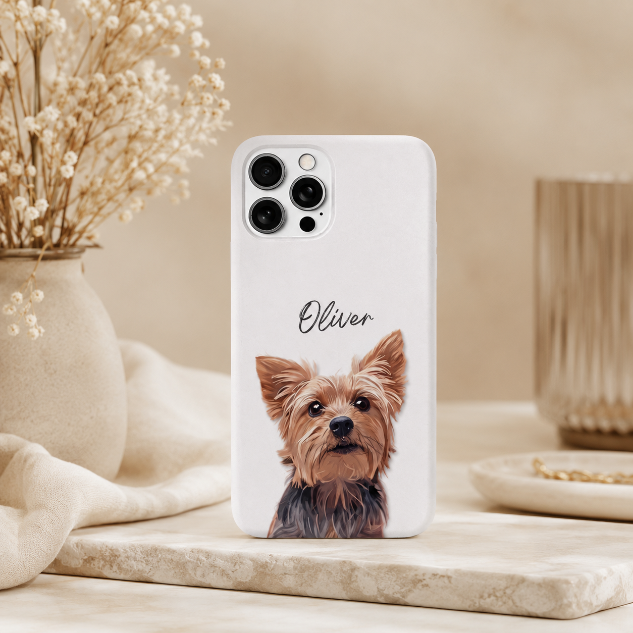 Custom Pet Portrait Phone Case with Name • Personalized Dog & Cat Photo Cover for iPhone 17, 16, 15, 14 Series