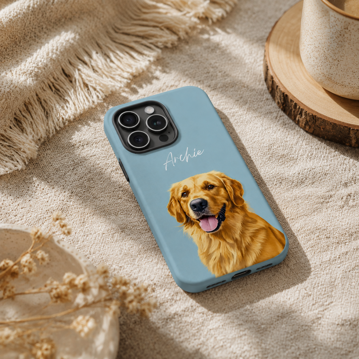 Custom Pet Portrait Phone Case with Name • Personalized Dog & Cat Photo Cover for iPhone 17, 16, 15, 14 Series