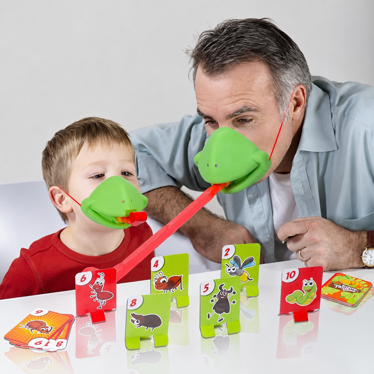 Tic-Tac-Tongue Frog Board Game • Funny Blowout Chameleon Mask Family Tabletop Toy for 1-4 Players