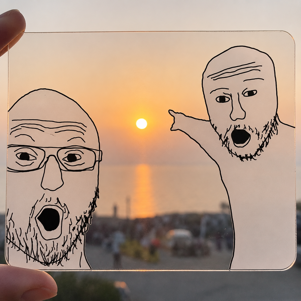 Funny Wojak Pointing Clear Meme Card – Transparent Acrylic Photography Prop, Novelty Gag Gift & Prank Photo Accessory for Meme Lovers