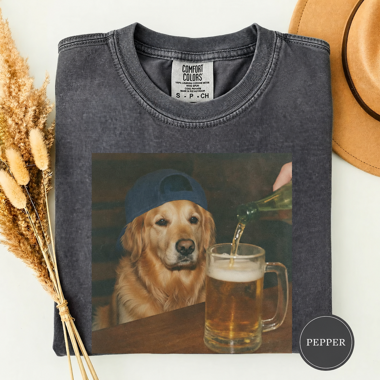 Custom Funny Dog Beer T-Shirt - Vintage Washed Drunk Dog Graphic Tee | Personalizable Pet Photo Shirt