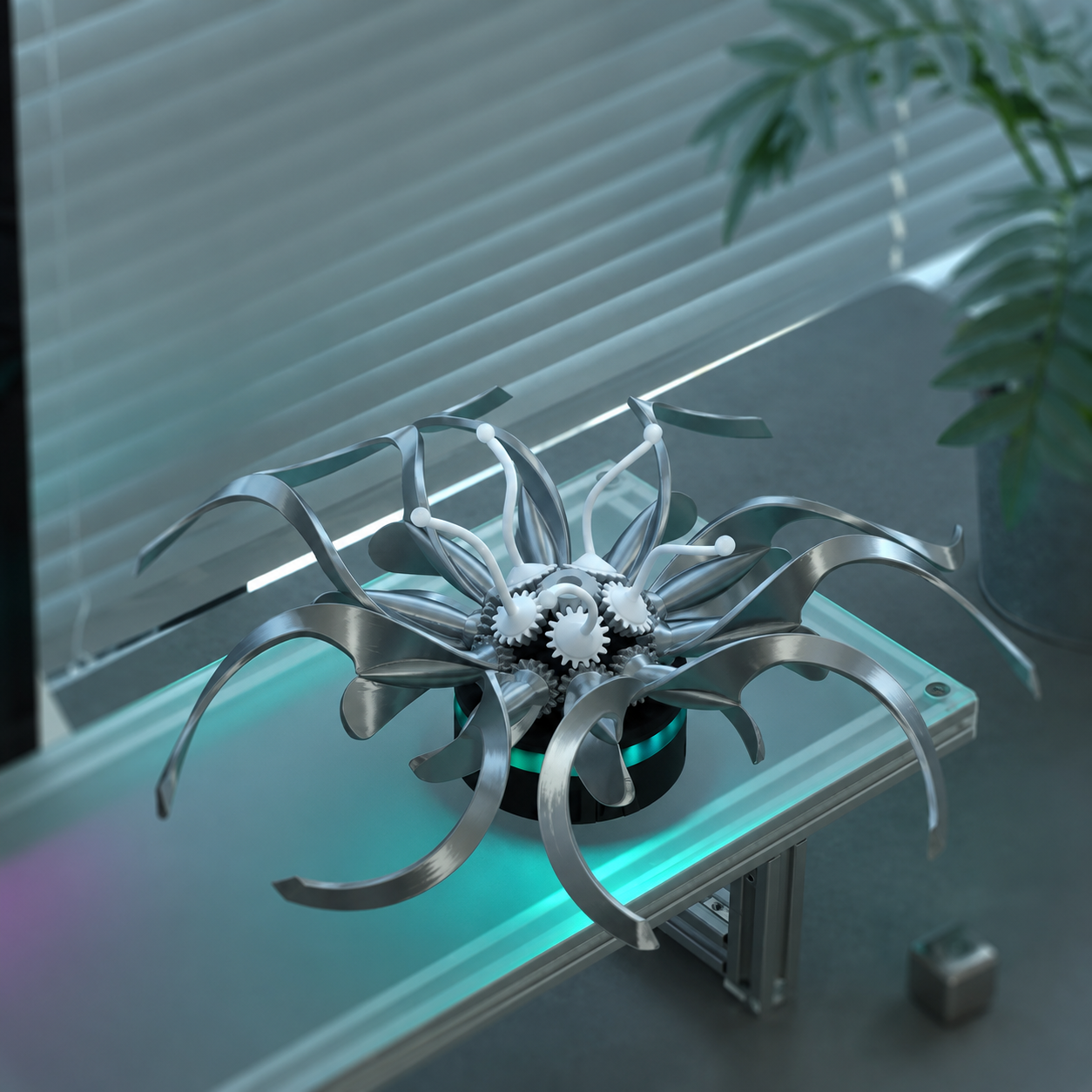 Kinetic Mechanical Bloom Sculpture – Interactive LED Cyberpunk Everlasting Flower Table Lamp