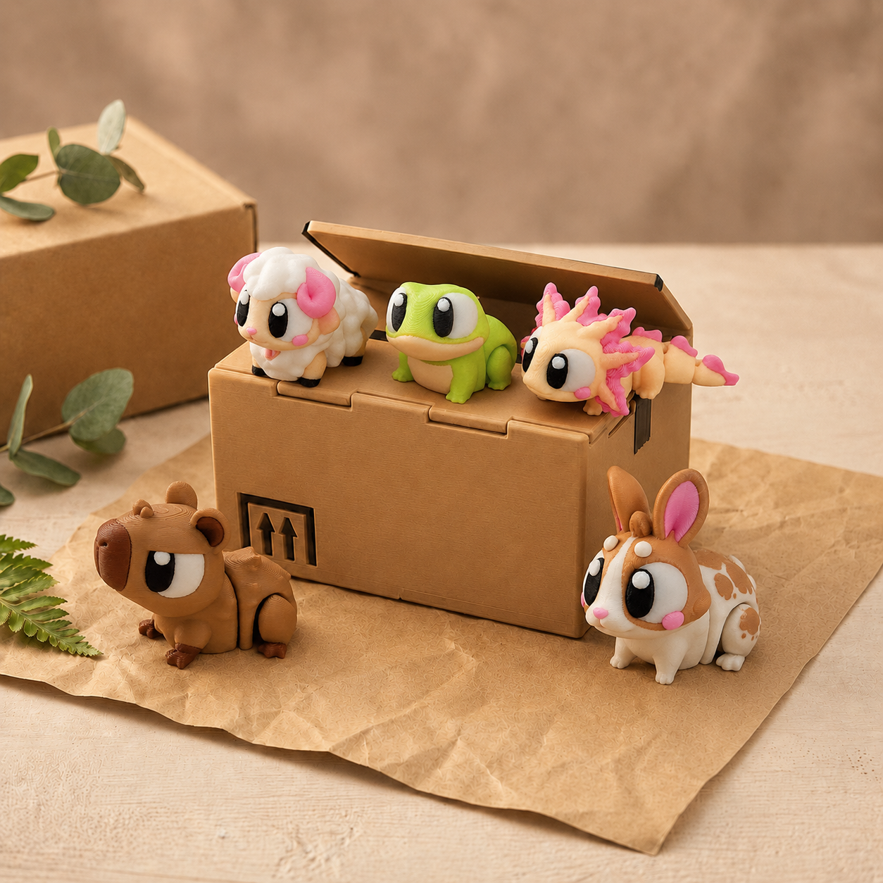 Kawaii 3D Printed Articulated Mini Animal Figurines - Flexible Desktop Pocket Pets Toy Bundle