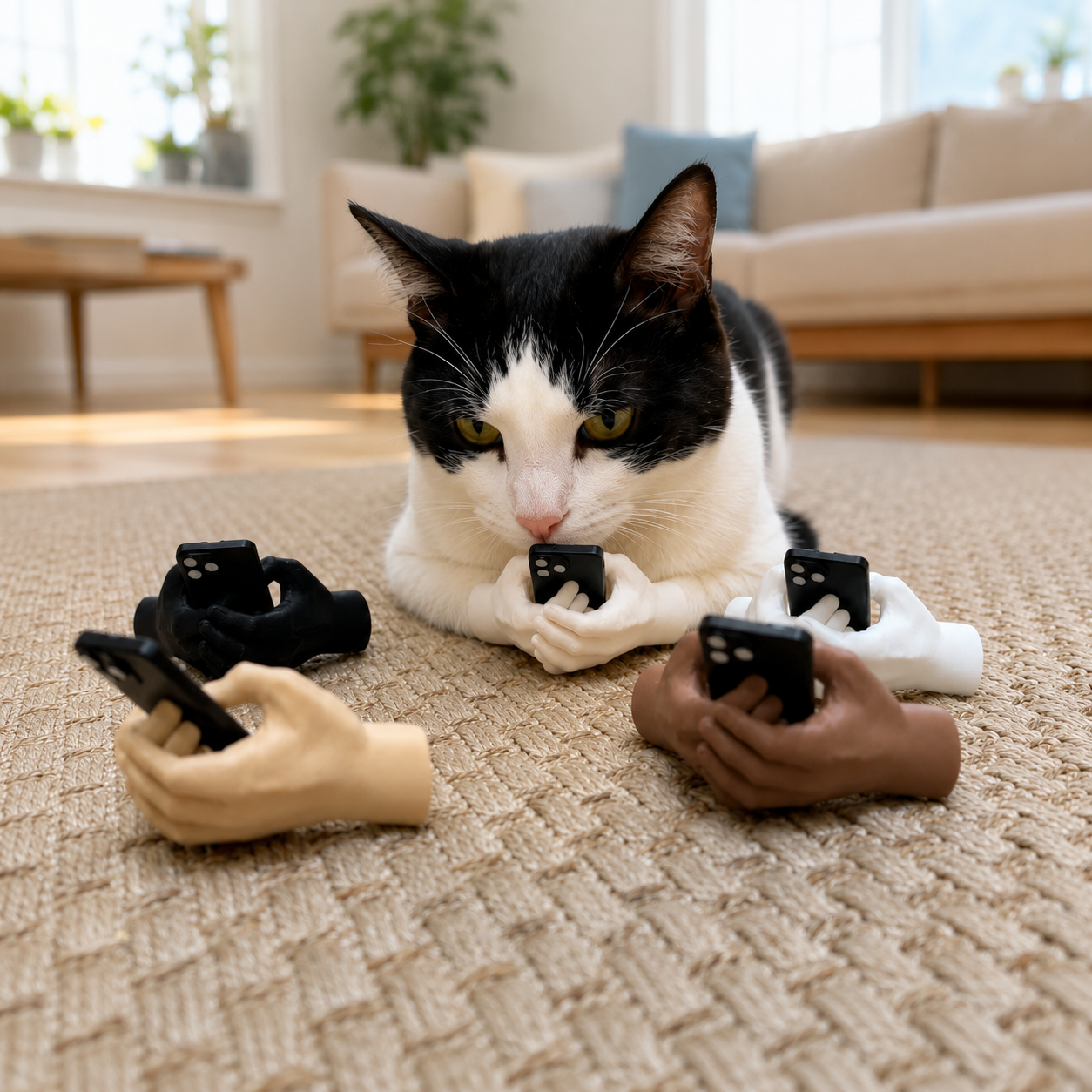 Funny Cat Hands Holding Phone Ornament | 3D Printed Pet Photo Prop & Gag Gift for Cat Lovers