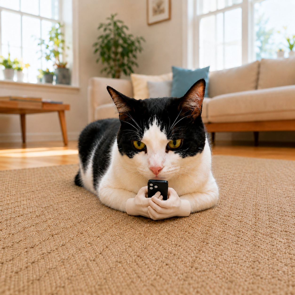 Funny Cat Hands Holding Phone Ornament | 3D Printed Pet Photo Prop & Gag Gift for Cat Lovers