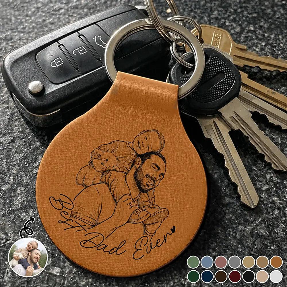 Custom Photo Pencil Sketch Best Dad Ever - Personalized Custom Shaped Leather Keychain - MySpotifyGlass