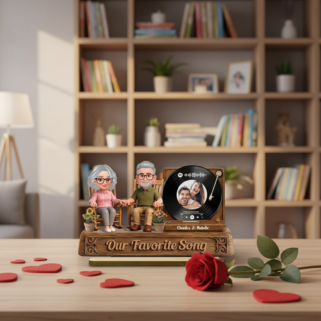 Personalized 2-Layered Wooden Plaque - 3D Couple Sitting On Rocking Chair Romantic Valentine's Day Gift for Her/Him