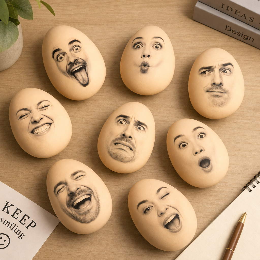 Funny Custom Expression Egg Squishy Toy - Personalized Prank Face Stress Relief Squeeze Toy, Creative Egg & Makeup Sponge Shape Maltose Squishy for Anxiety Relief