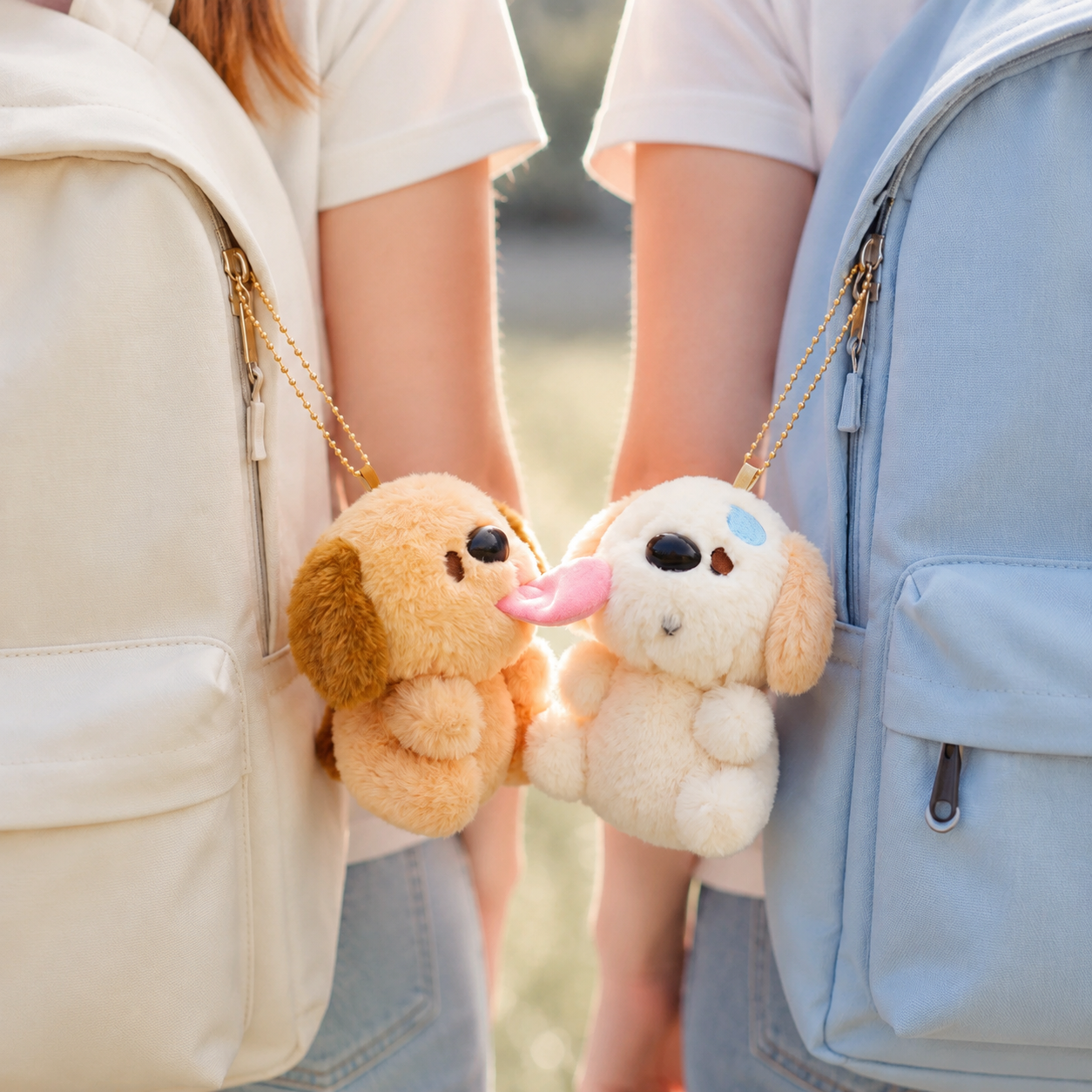 Magnetic Kissing Puppy Plush Backpack Charms - Cute Matching Dog Keychain Set for Best Friends & Couples, Back to School Fluffy Schoolbag Accessories