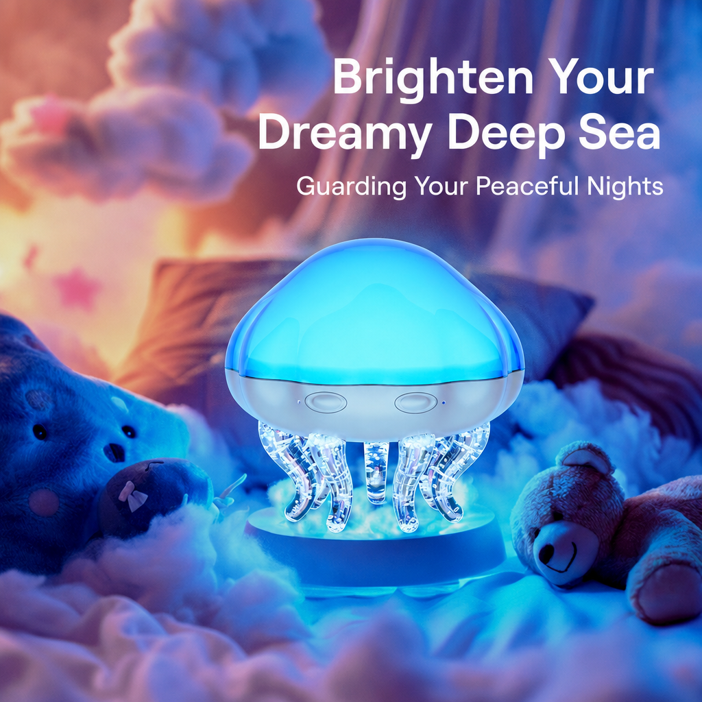 Jellyfish Ocean Wave Projector & Bluetooth Speaker – White Noise Machine, RGB Ambient Water Ripple Light with Interchangeable Covers, Bedside Night Lamp for Sleep & Room Decor