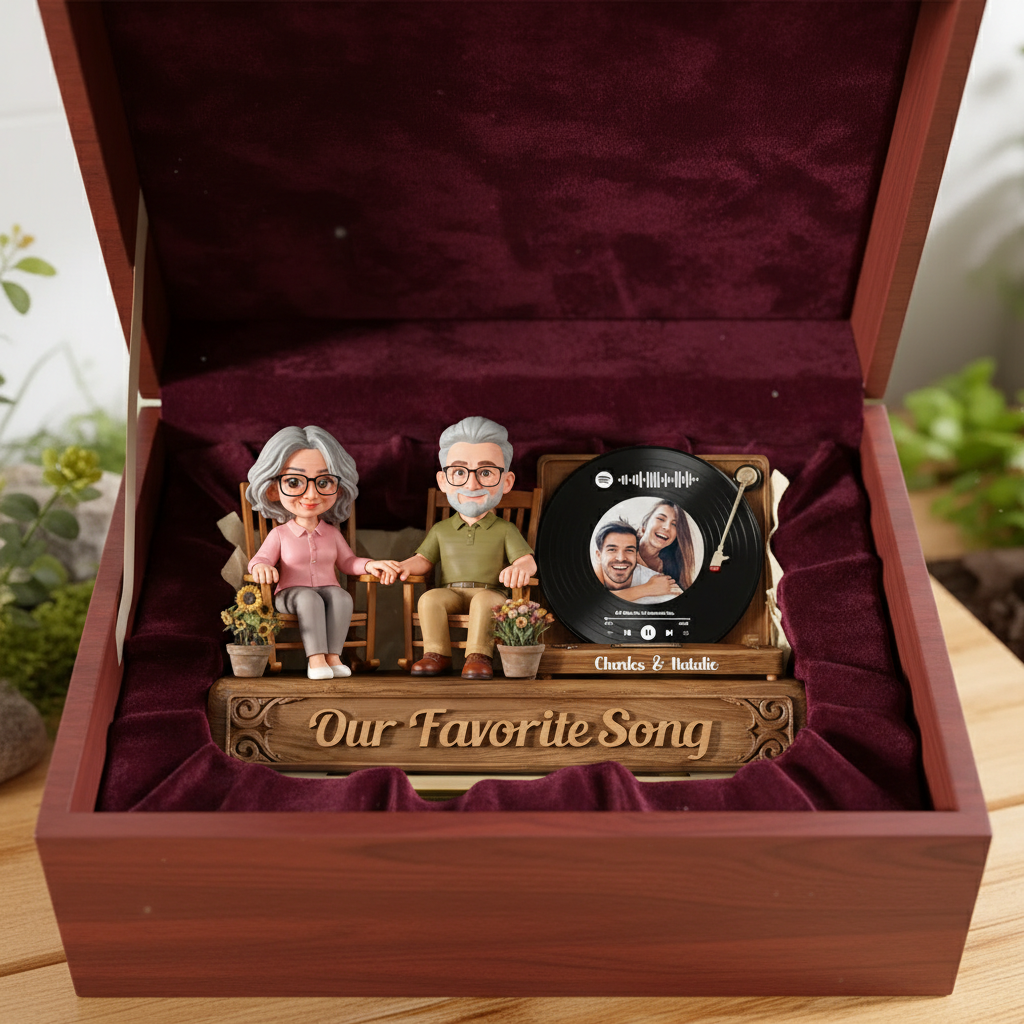 Personalized 2-Layered Wooden Plaque - 3D Couple Sitting On Rocking Chair Romantic Valentine's Day Gift for Her/Him