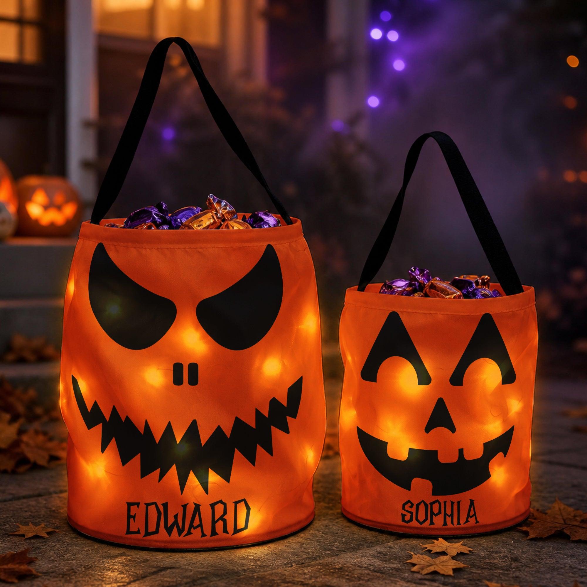 Halloween Candy Bag For Kids Scary Pumpkin Face - Personalized Halloween Basket - MySpotifyGlass