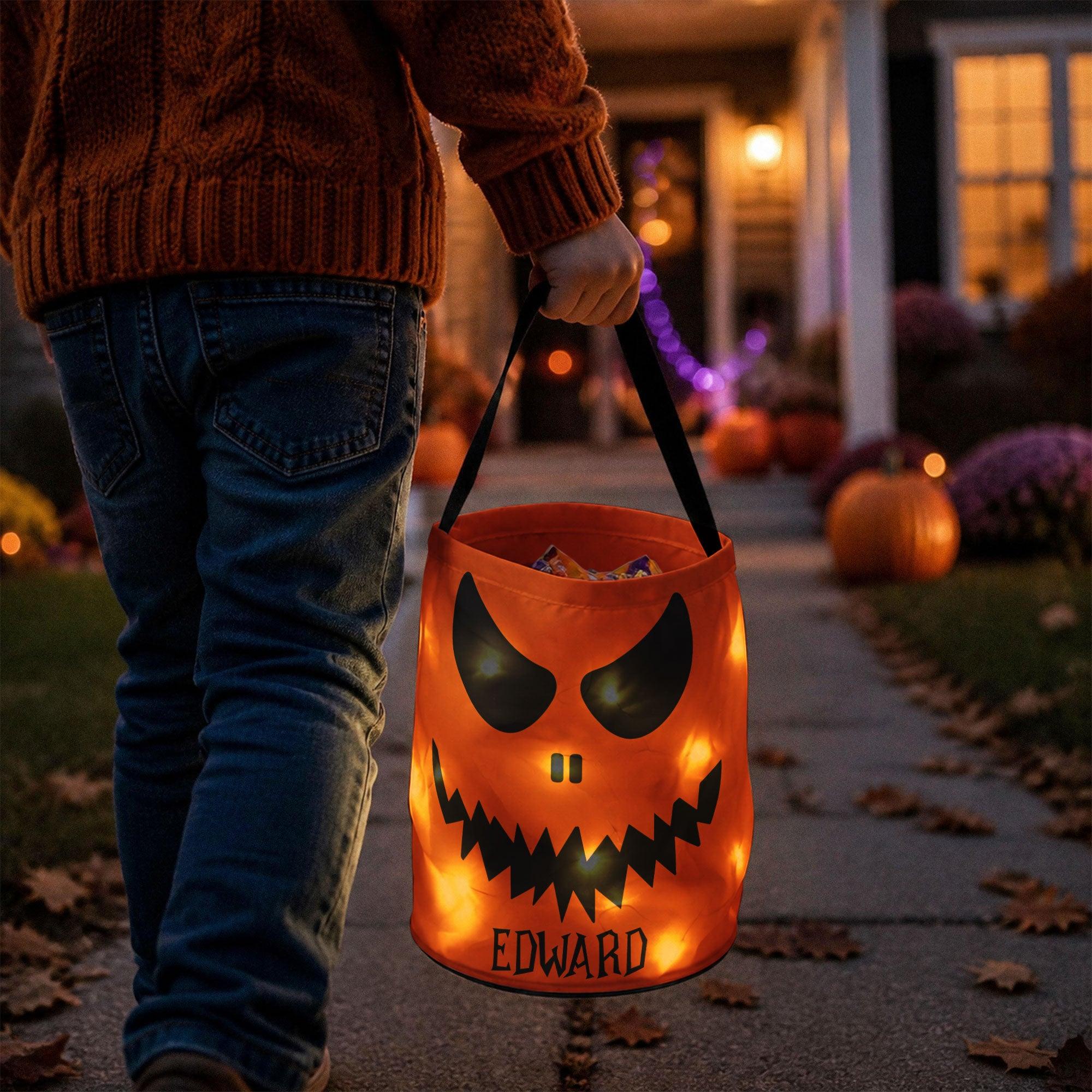 Halloween Candy Bag For Kids Scary Pumpkin Face - Personalized Halloween Basket - MySpotifyGlass