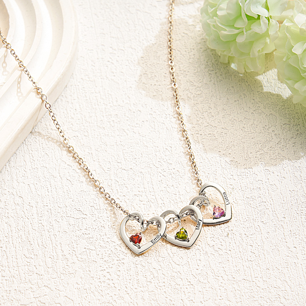 Personalized Heart Name & Birthstone Necklace Custom Gift for Mom or Grandma - MySpotifyGlass