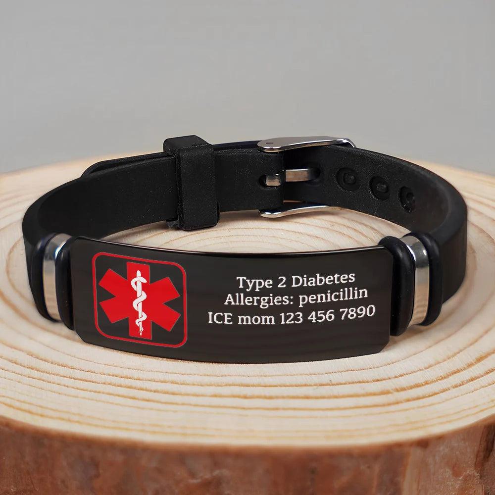 Emergency Medical Alert Band - Personalized Wristband Bracelet - MySpotifyGlass