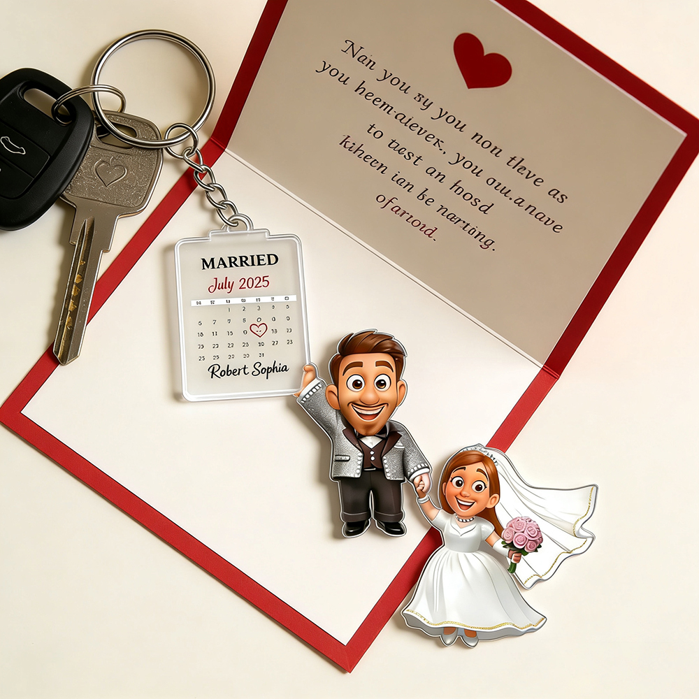 Custom Old Wedding Couple Keychain - Personalized Gifts For Couple