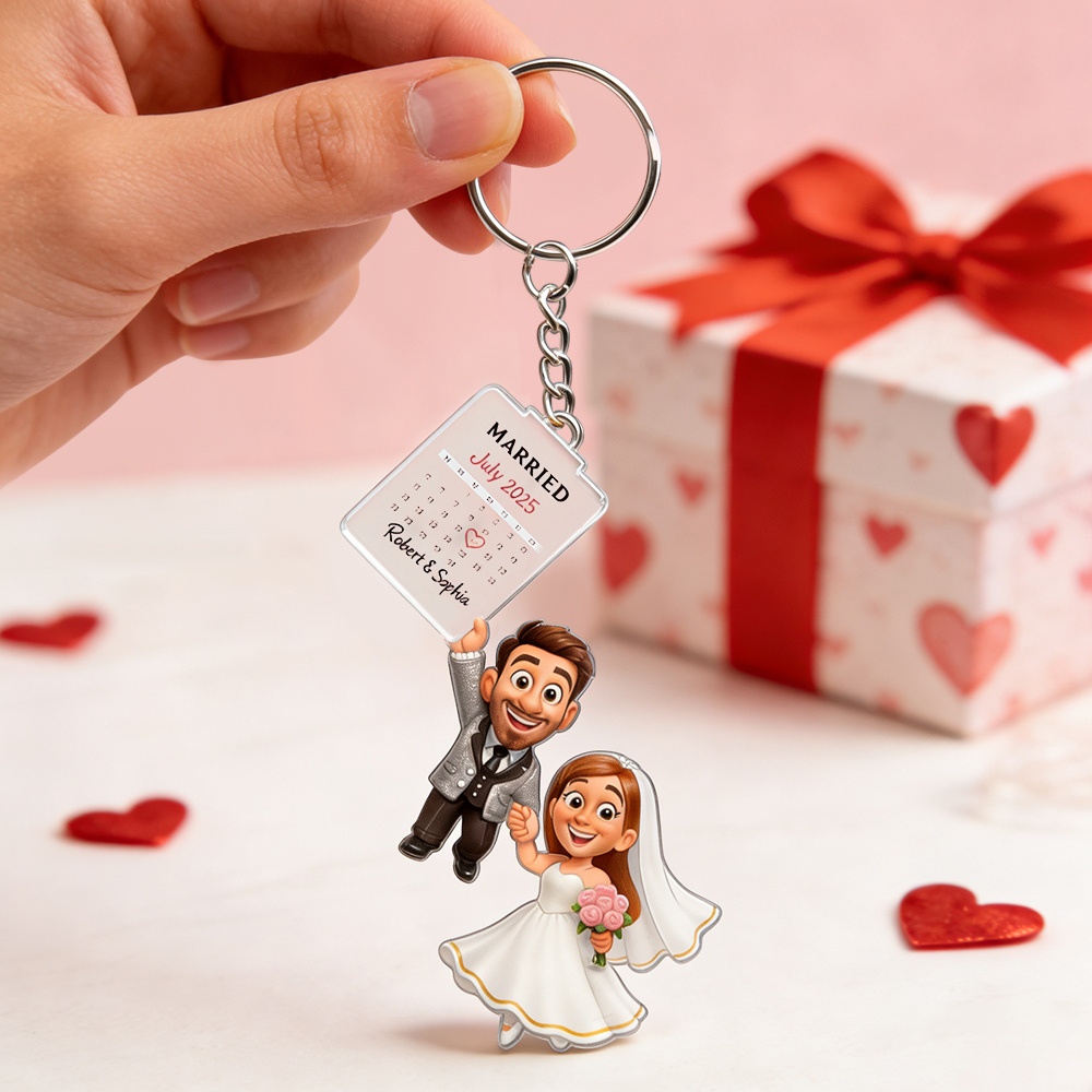 Custom Old Wedding Couple Keychain - Personalized Gifts For Couple