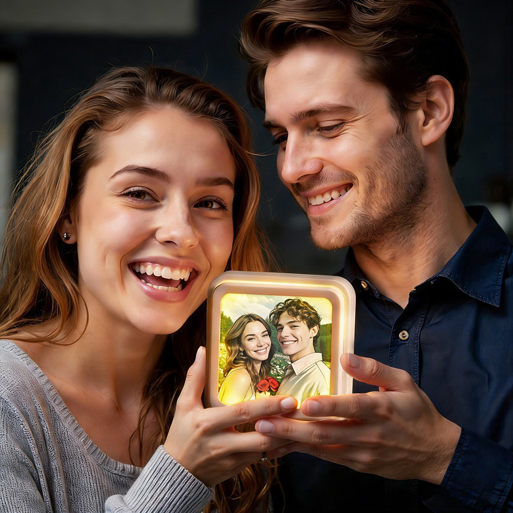 Personalised Photo Fridge Magnet Push to Turn On/Off LED Light Custom Picture Magnet for Couples