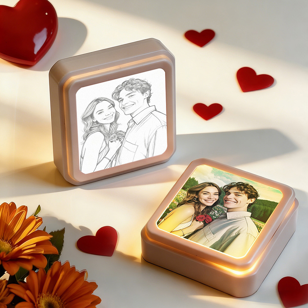 Personalised Photo Fridge Magnet Push to Turn On/Off LED Light Custom Picture Magnet for Couples