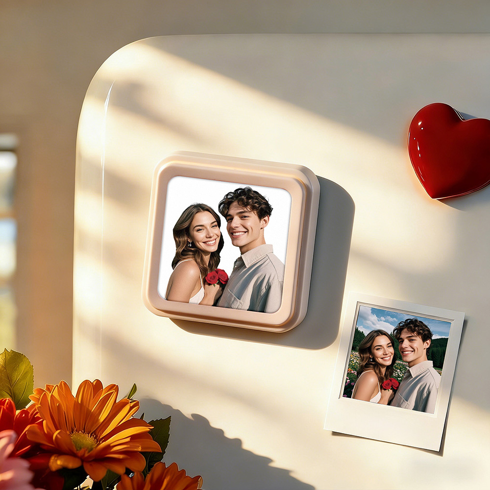 Personalised Photo Fridge Magnet Push to Turn On/Off LED Light Custom Picture Magnet for Couples