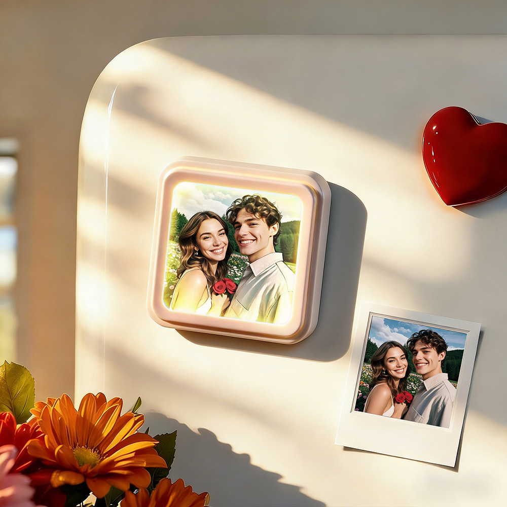 Personalised Photo Fridge Magnet Push to Turn On/Off LED Light Custom Picture Magnet for Couples