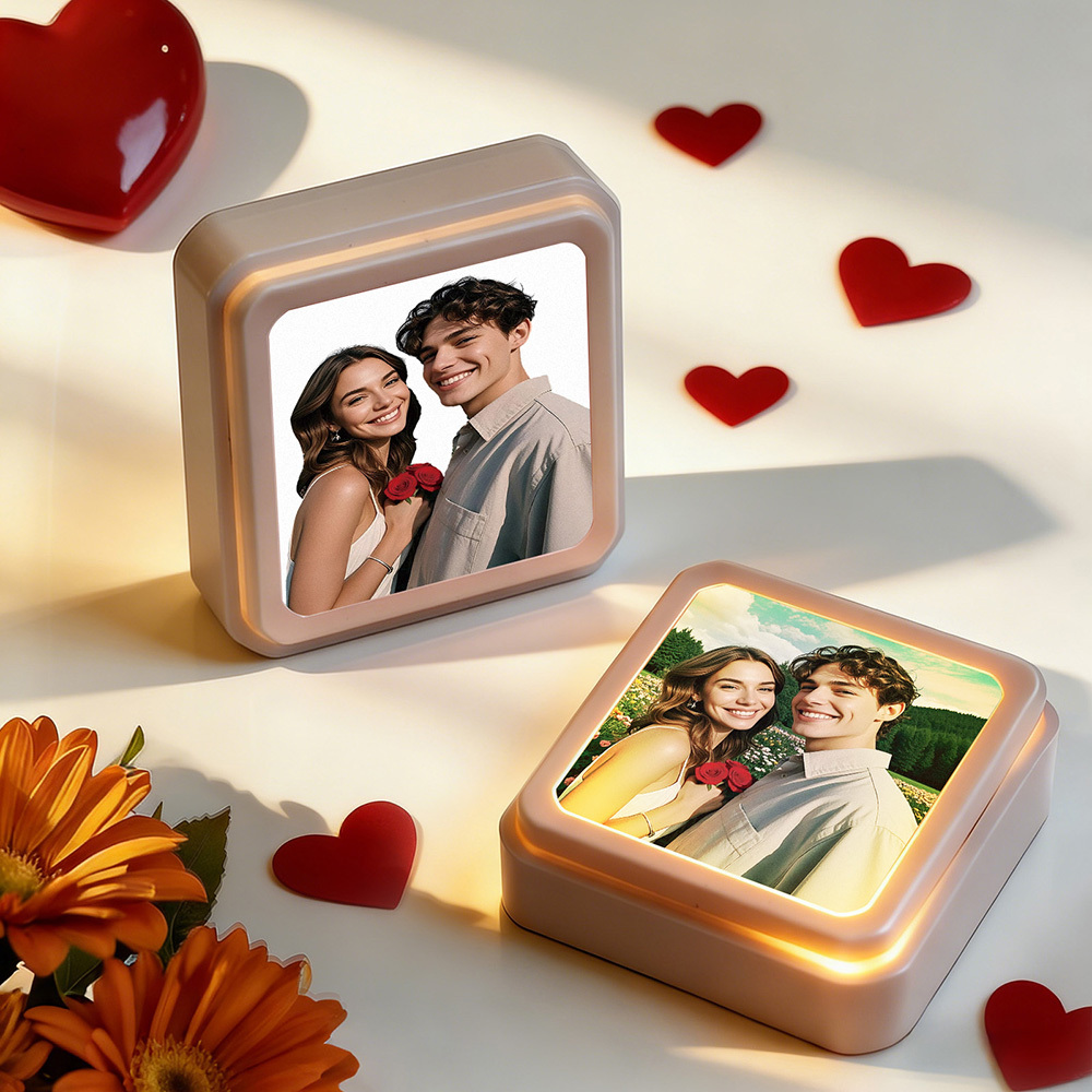 Personalised Photo Fridge Magnet Push to Turn On/Off LED Light Custom Picture Magnet for Couples
