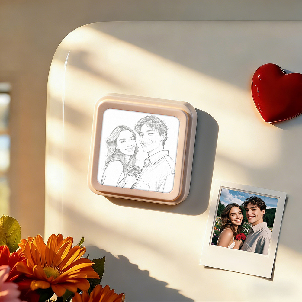 Personalised Photo Fridge Magnet Push to Turn On/Off LED Light Custom Picture Magnet for Couples