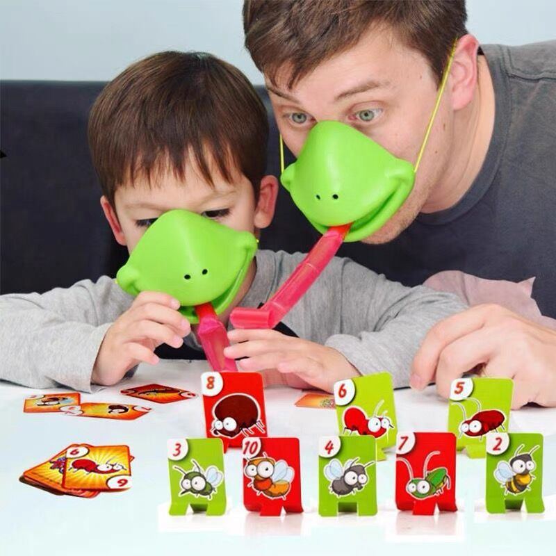 Tic-Tac-Tongue Frog Board Game • Funny Blowout Chameleon Mask Family Tabletop Toy for 1-4 Players
