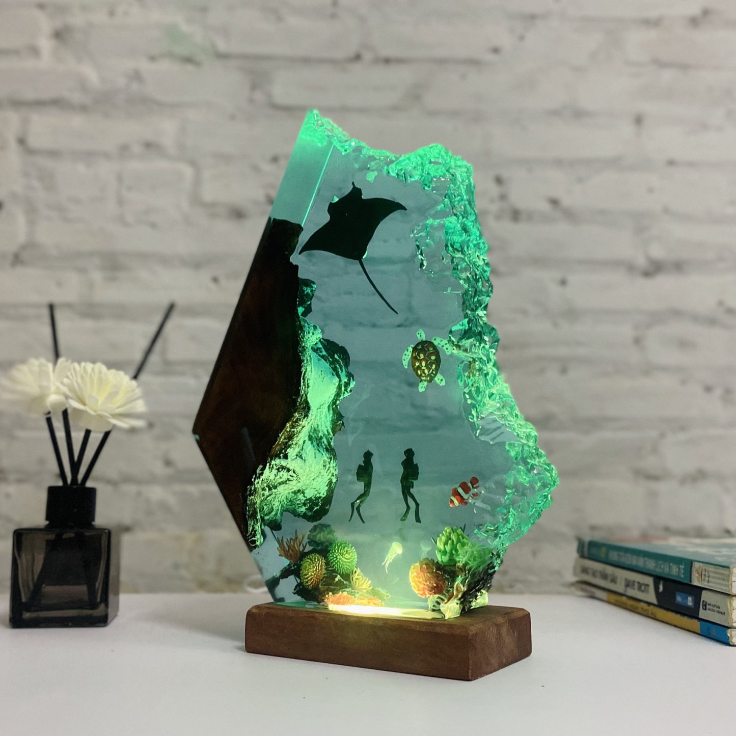Manta Ray and Couple Diver Night Light Art Home Decor Unique Christmas Gift Birthday Gift Ideas