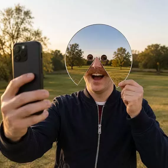 Funny Illusion Mirror Selfie Mask - Acrylic Optical Illusion Face Shield for Weird & Creative Photos, Gag Gift Props