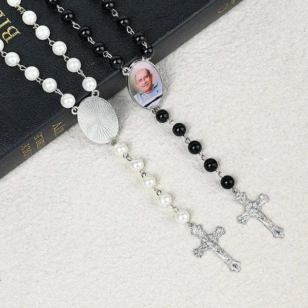 Custom Rosary Beads Cross Multi-Color Necklace Personalized Necklace with Photo Memorial Gift for Women -