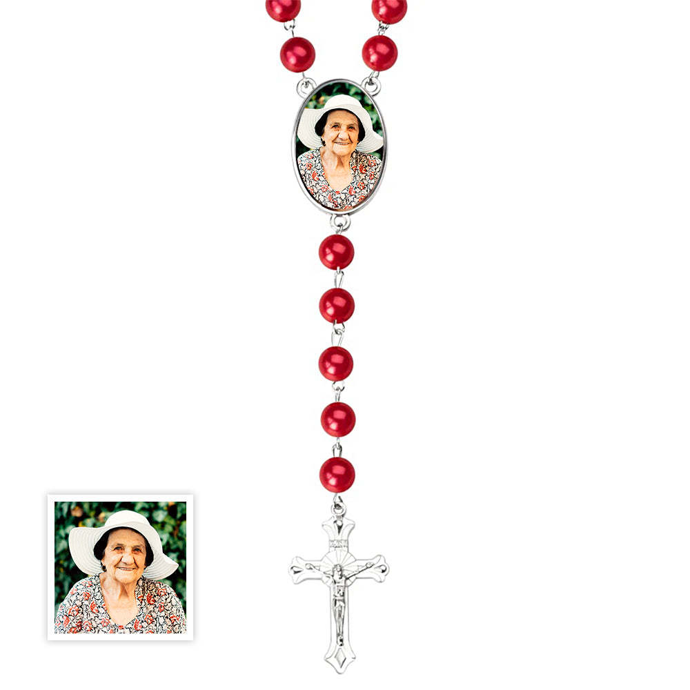 Custom Rosary Beads Cross Multi-Color Necklace Personalized Necklace with Photo Memorial Gift for Women -