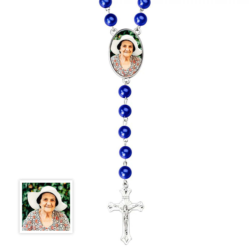 Custom Rosary Beads Cross Multi-Color Necklace Personalized Necklace with Photo Memorial Gift for Women -