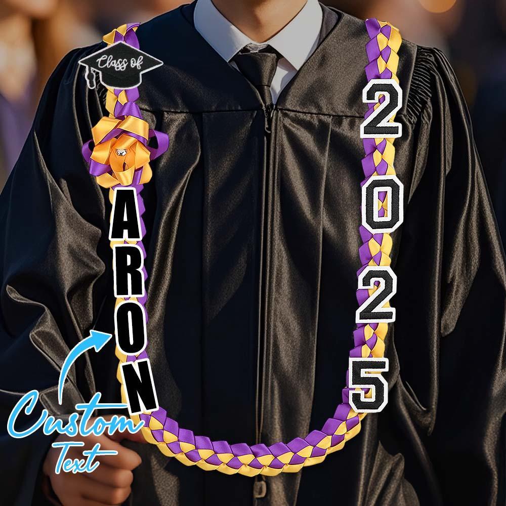 2025 Graduation Lei with Name, Braided Satin Ribbon Personalized, Senior Night Gift Lei, Personalized Custom Lei for Graduation