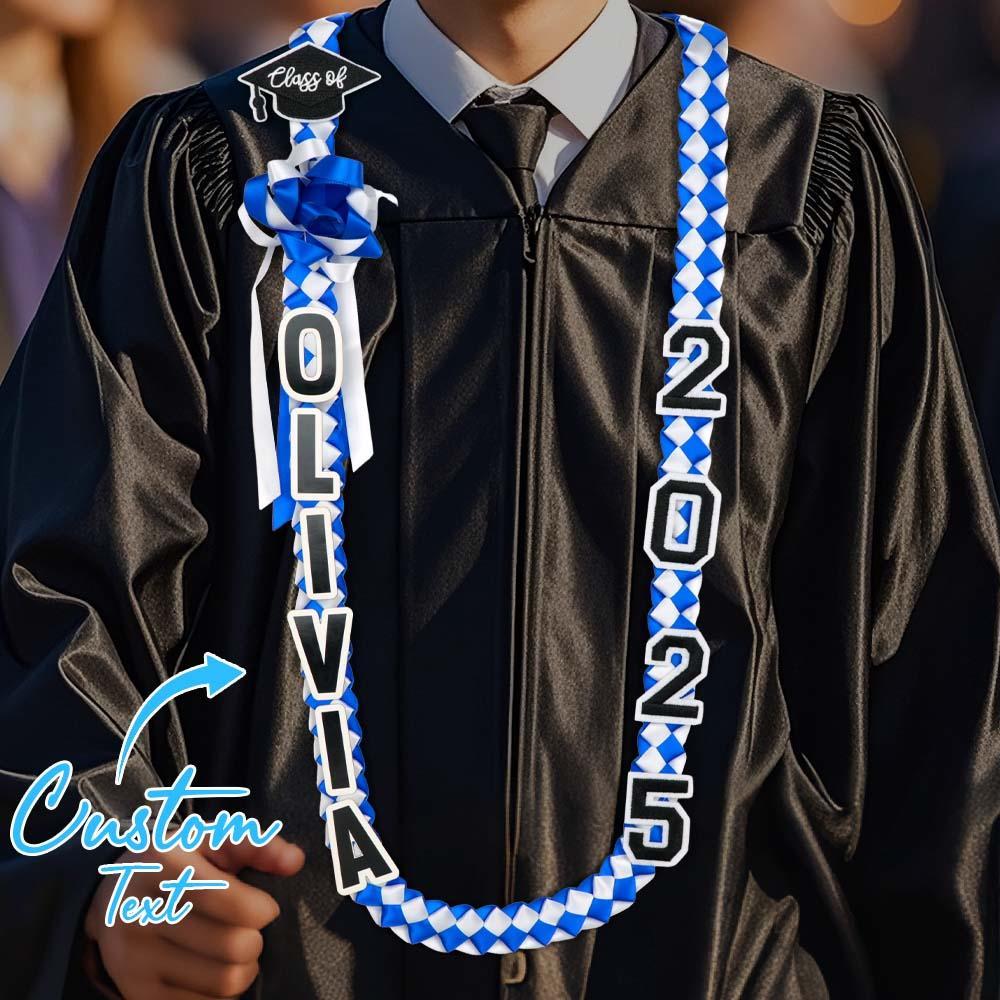 2025 Graduation Lei with Name, Braided Satin Ribbon Personalized, Senior Night Gift Lei, Personalized Custom Lei for Graduation