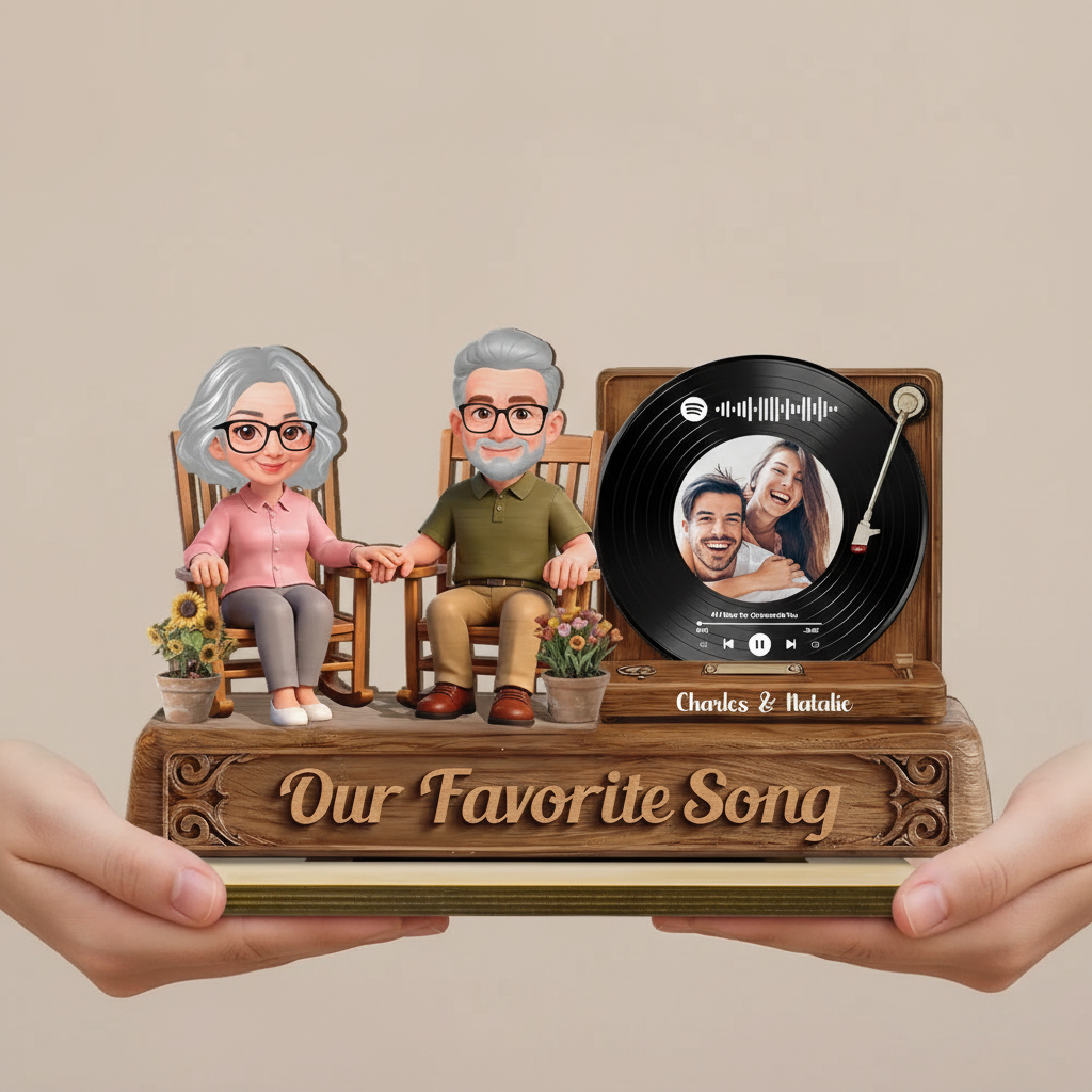 Personalized 2-Layered Wooden Plaque - 3D Couple Sitting On Rocking Chair Romantic Valentine's Day Gift for Her/Him