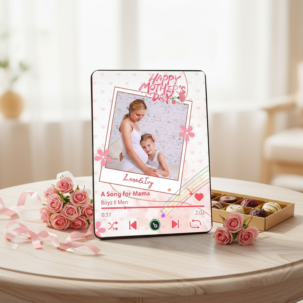 Custom Music Picture Frame Plaque That Plays Songs - Personalized Acrylic Gift, Engraved Song Frame for Mom