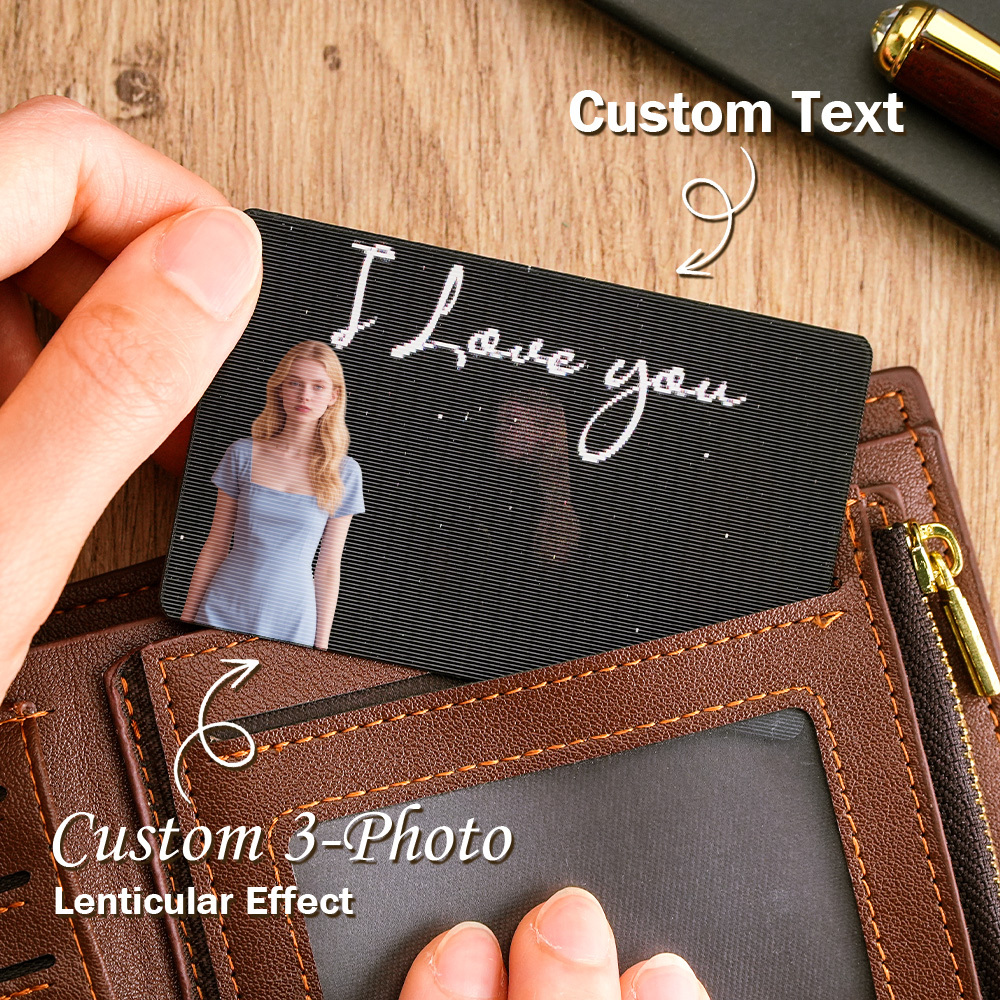 Custom 3-Photo Lenticular Wallet Card �C Personalized Anniversary/Birthday Gift for Him