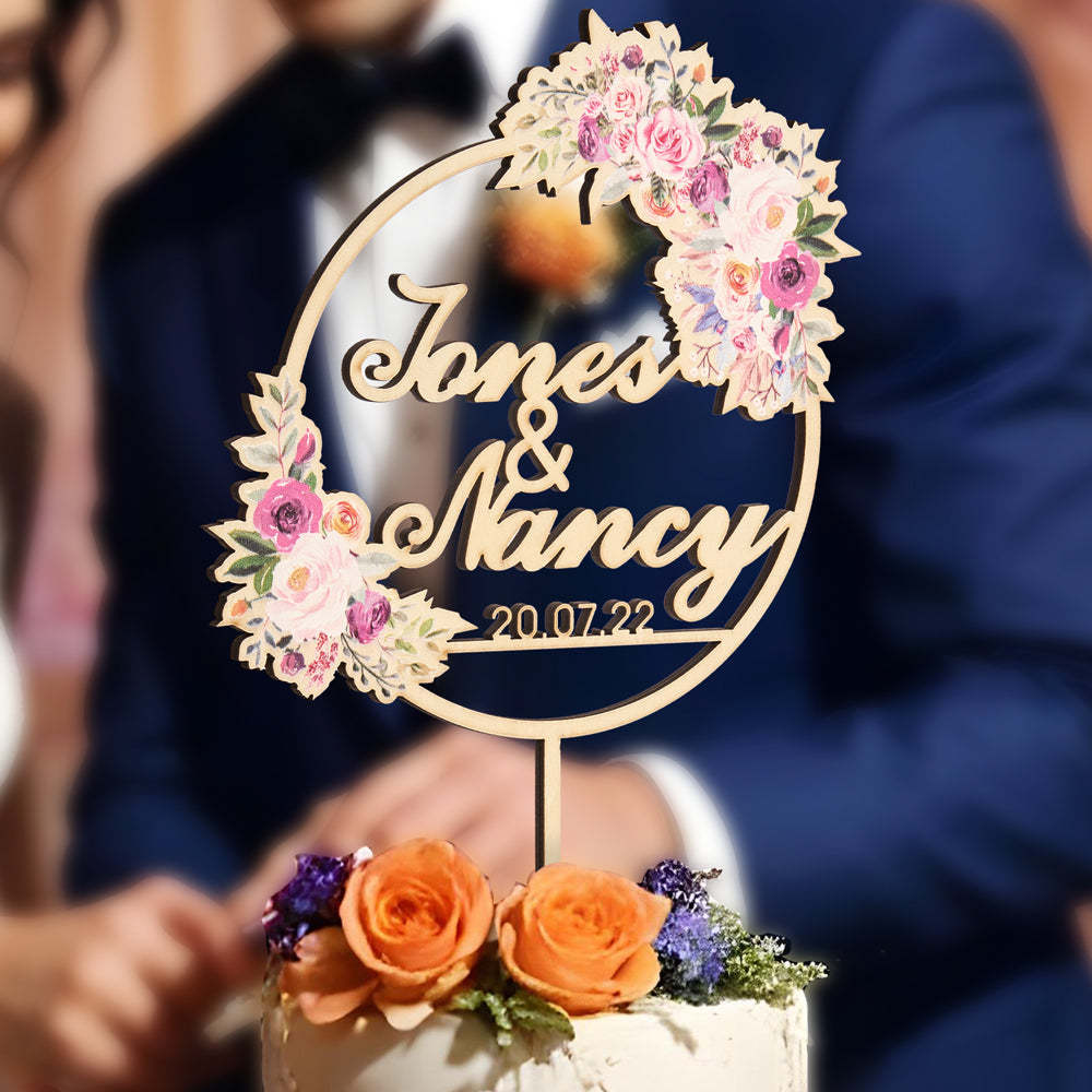 Personalized Flower Cake Topper Custom Name Cake Topper for Wedding -