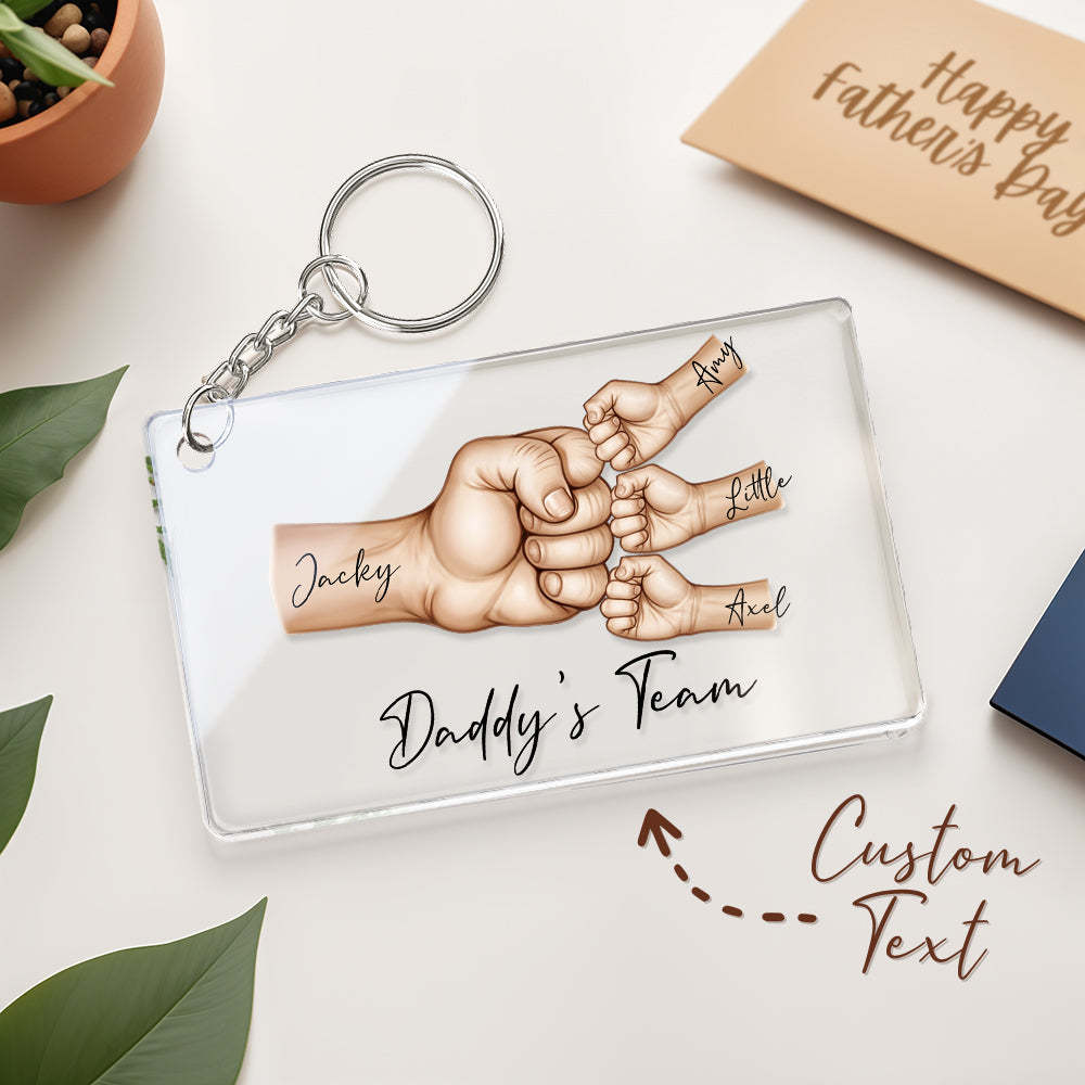 Personalized Daddy's Team Fist Bump Keychain, Custom Dad Acrylic Keychain, Father's Day Gift from Kids, Father's Day Gift for Daddy Grandpa -