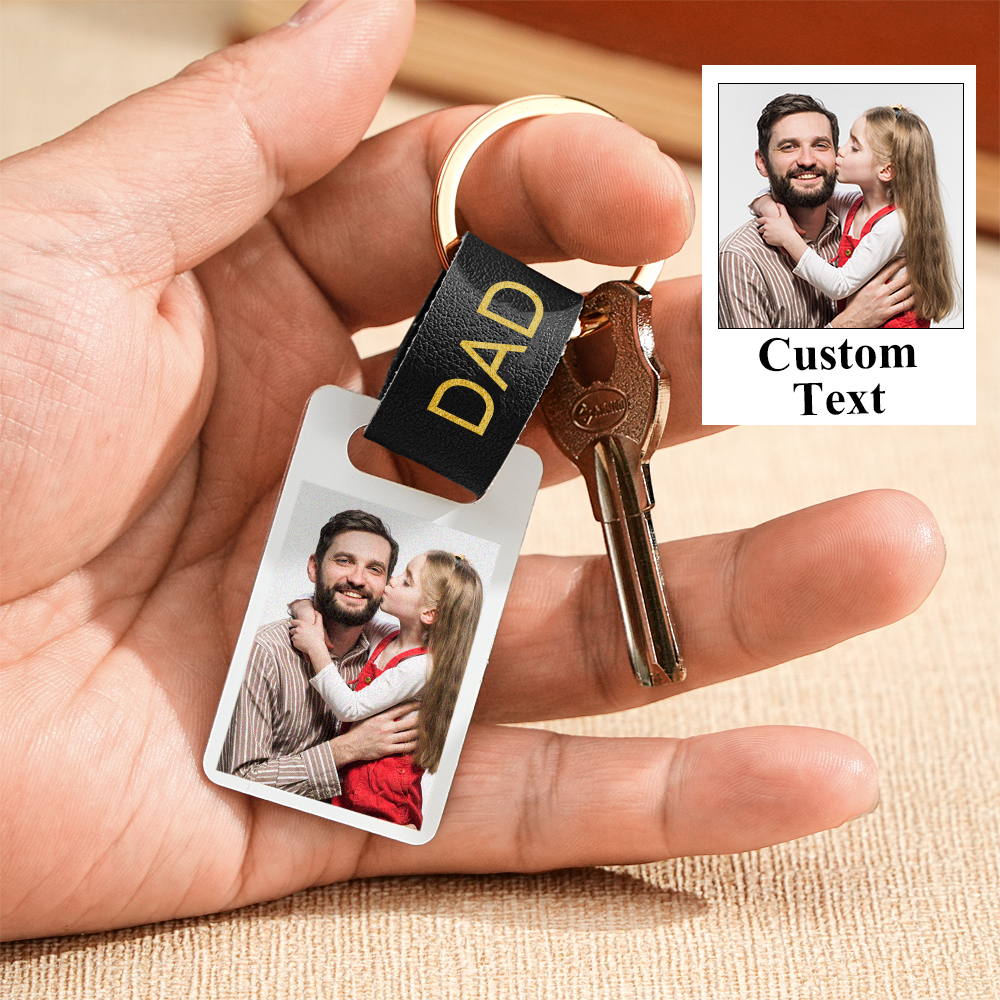Personalised Dad Photo Keyring Custom Leather Photograph Keychain Father's Day Gift For Him