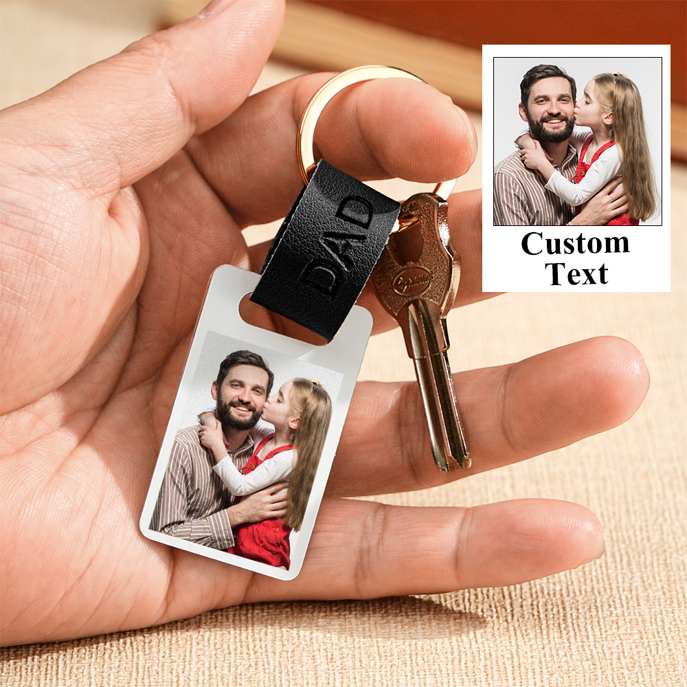 Personalised Dad Photo Keyring Custom Leather Photograph Keychain Father's Day Gift For Him