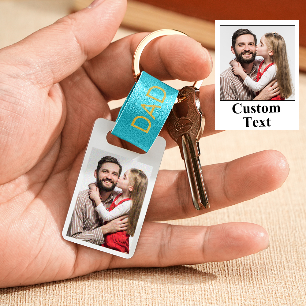 Personalised Dad Photo Keyring Custom Leather Photograph Keychain Father's Day Gift For Him