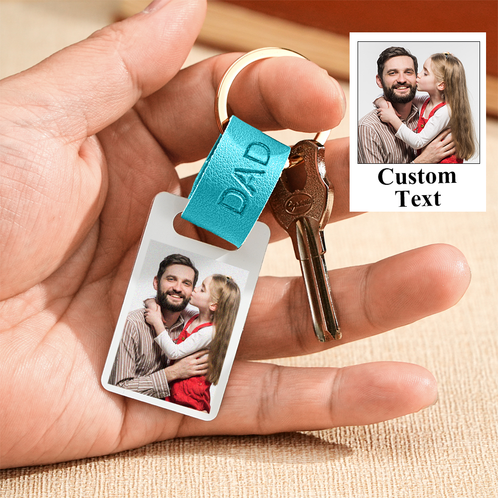 Personalised Dad Photo Keyring Custom Leather Photograph Keychain Father's Day Gift For Him