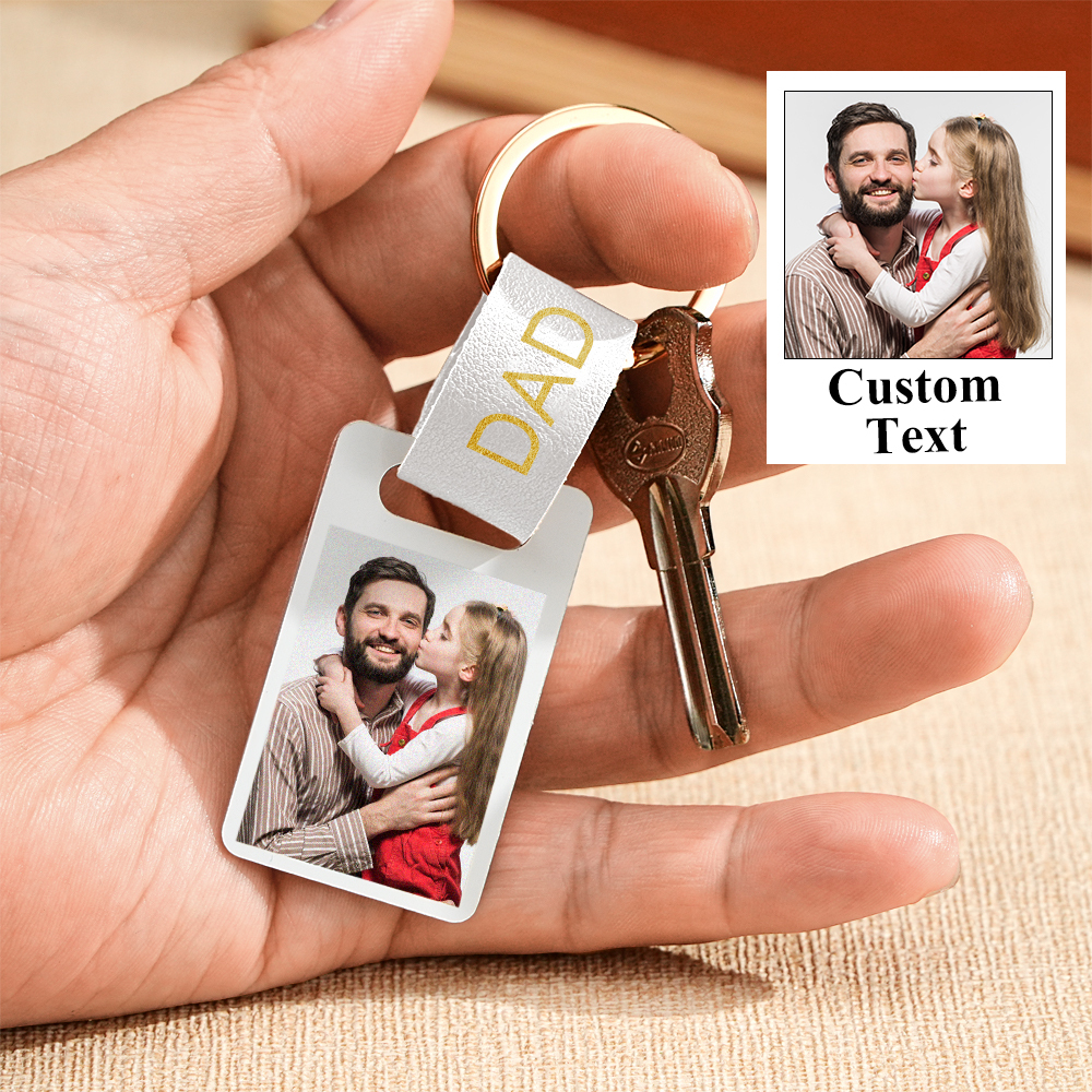 Personalised Dad Photo Keyring Custom Leather Photograph Keychain Father's Day Gift For Him