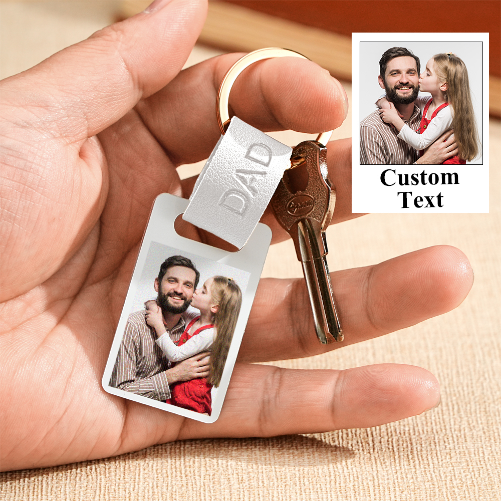 Personalised Dad Photo Keyring Custom Leather Photograph Keychain Father's Day Gift For Him