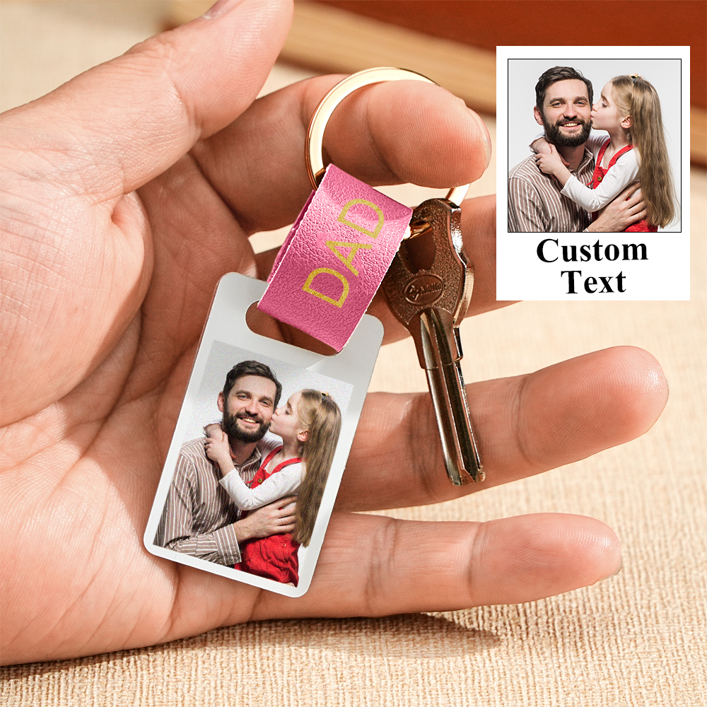 Personalised Dad Photo Keyring Custom Leather Photograph Keychain Father's Day Gift For Him